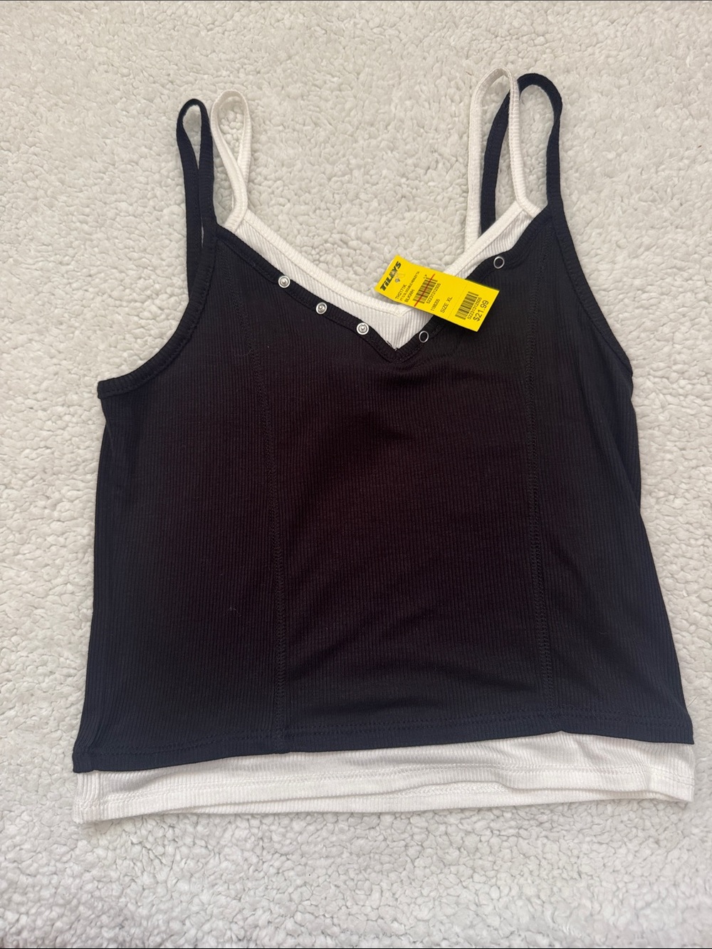 Full Tilt Black Tank with White Layered Trim and Snap Accents